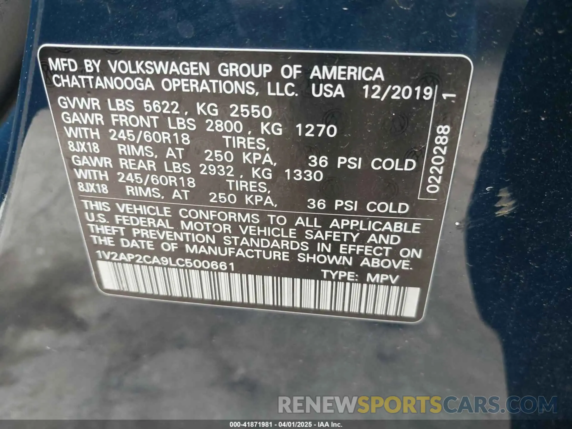 9 Фотография поврежденного автомобиля 1V2AP2CA9LC500661 VOLKSWAGEN ATLAS 2020