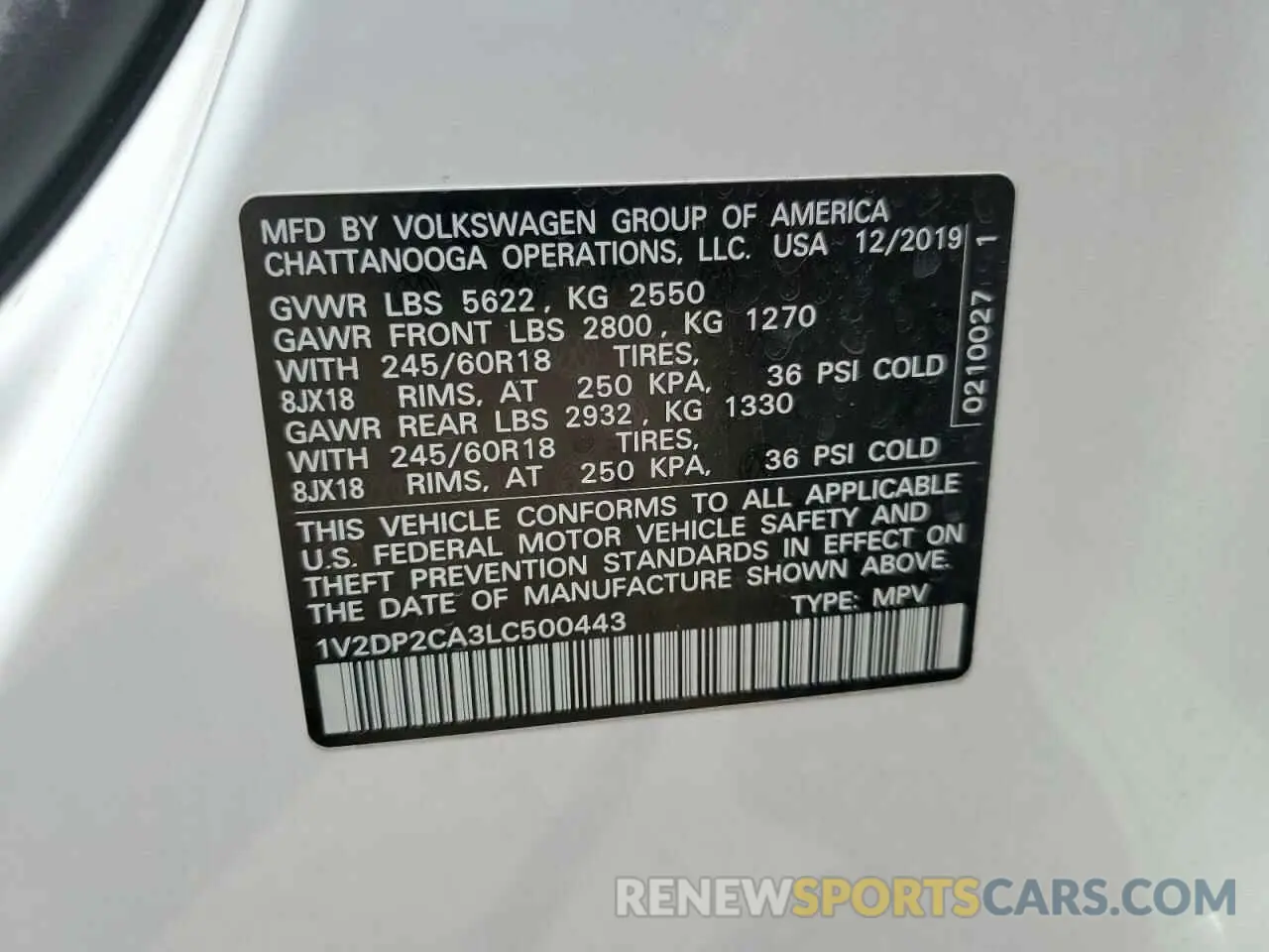 14 Фотография поврежденного автомобиля 1V2DP2CA3LC500443 VOLKSWAGEN ATLAS 2020