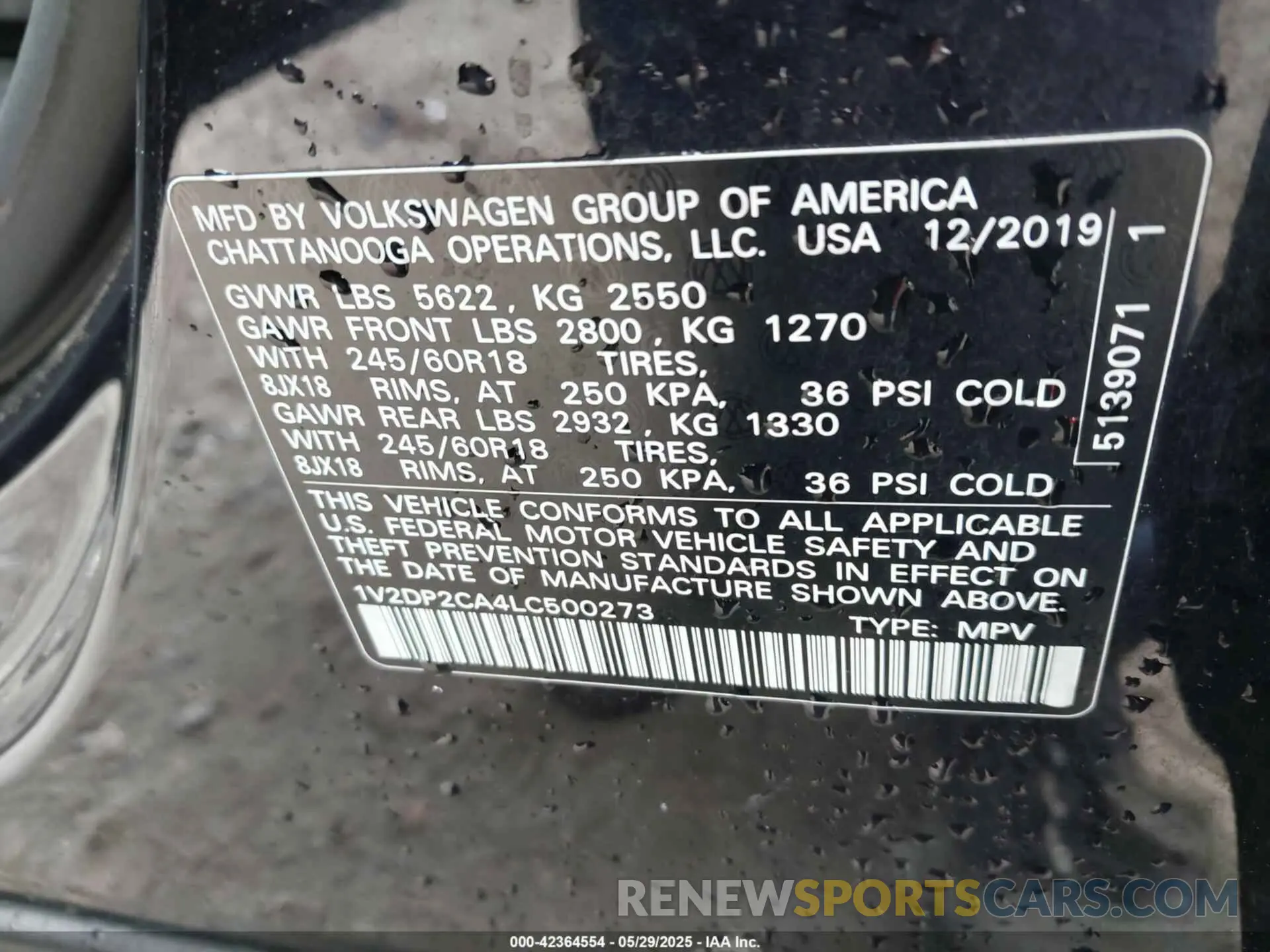 9 Photograph of a damaged car 1V2DP2CA4LC500273 VOLKSWAGEN ATLAS 2020