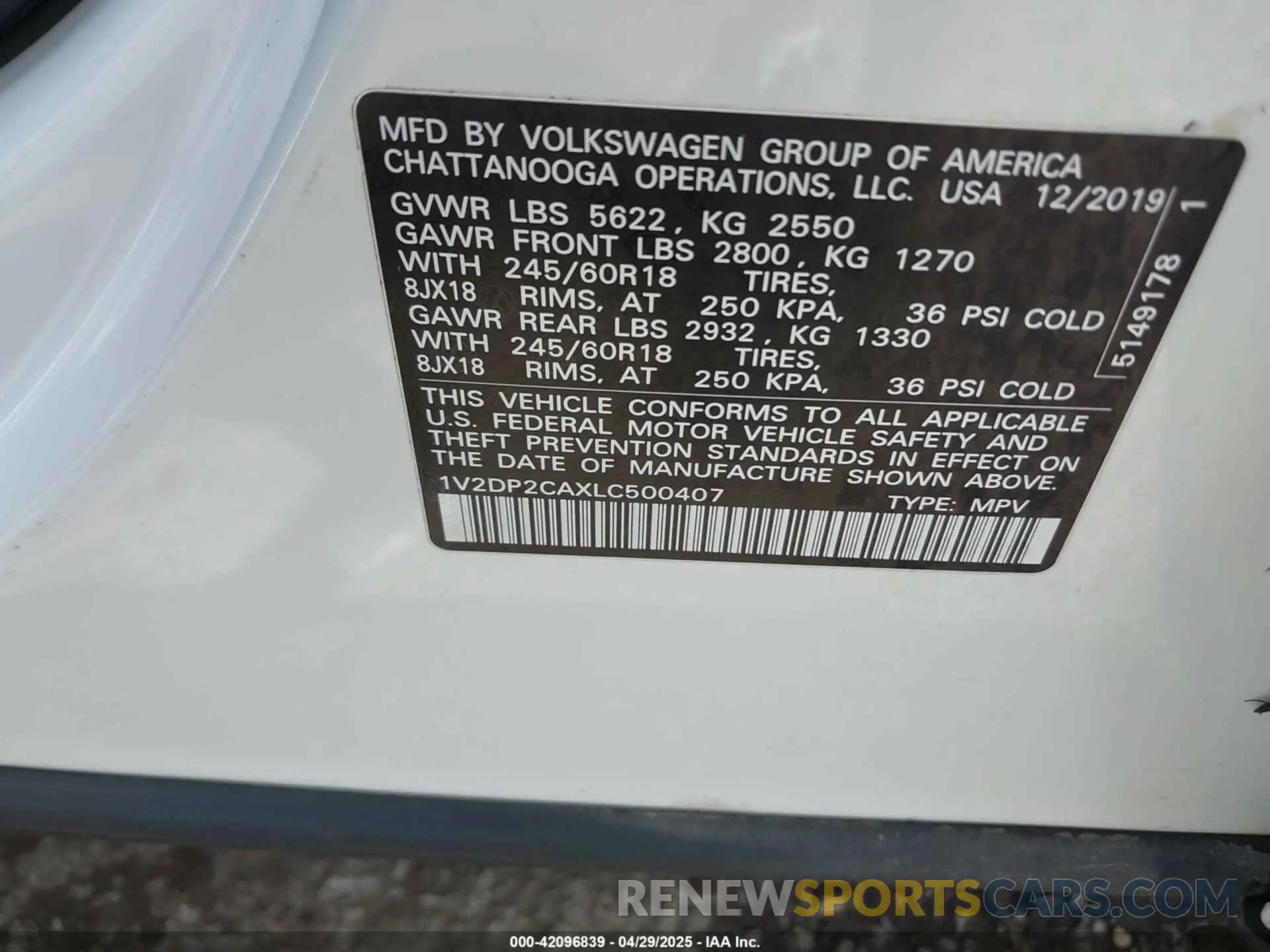 9 Фотография поврежденного автомобиля 1V2DP2CAXLC500407 VOLKSWAGEN ATLAS 2020