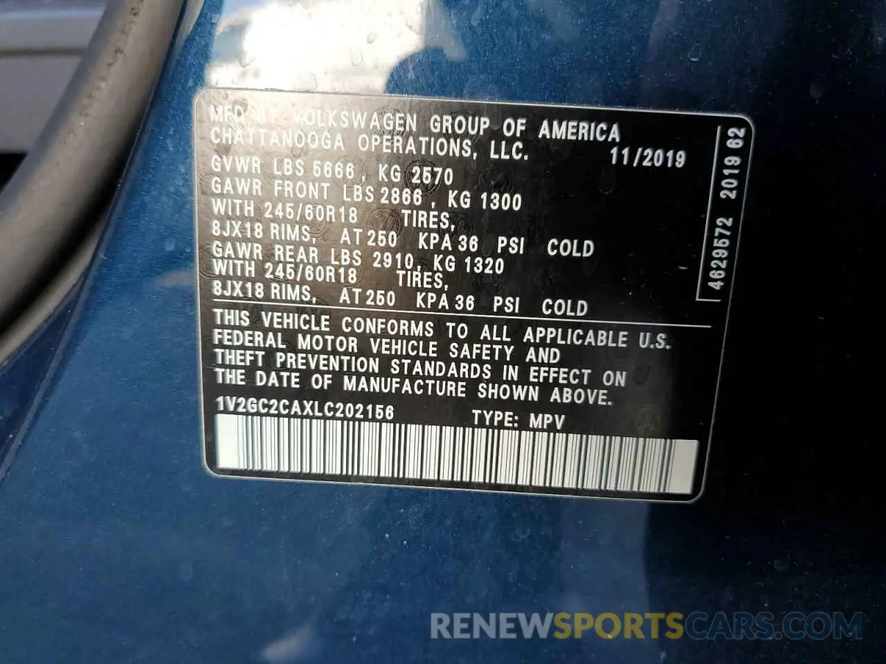 14 Photograph of a damaged car 1V2GC2CAXLC202156 VOLKSWAGEN ATLAS 2020
