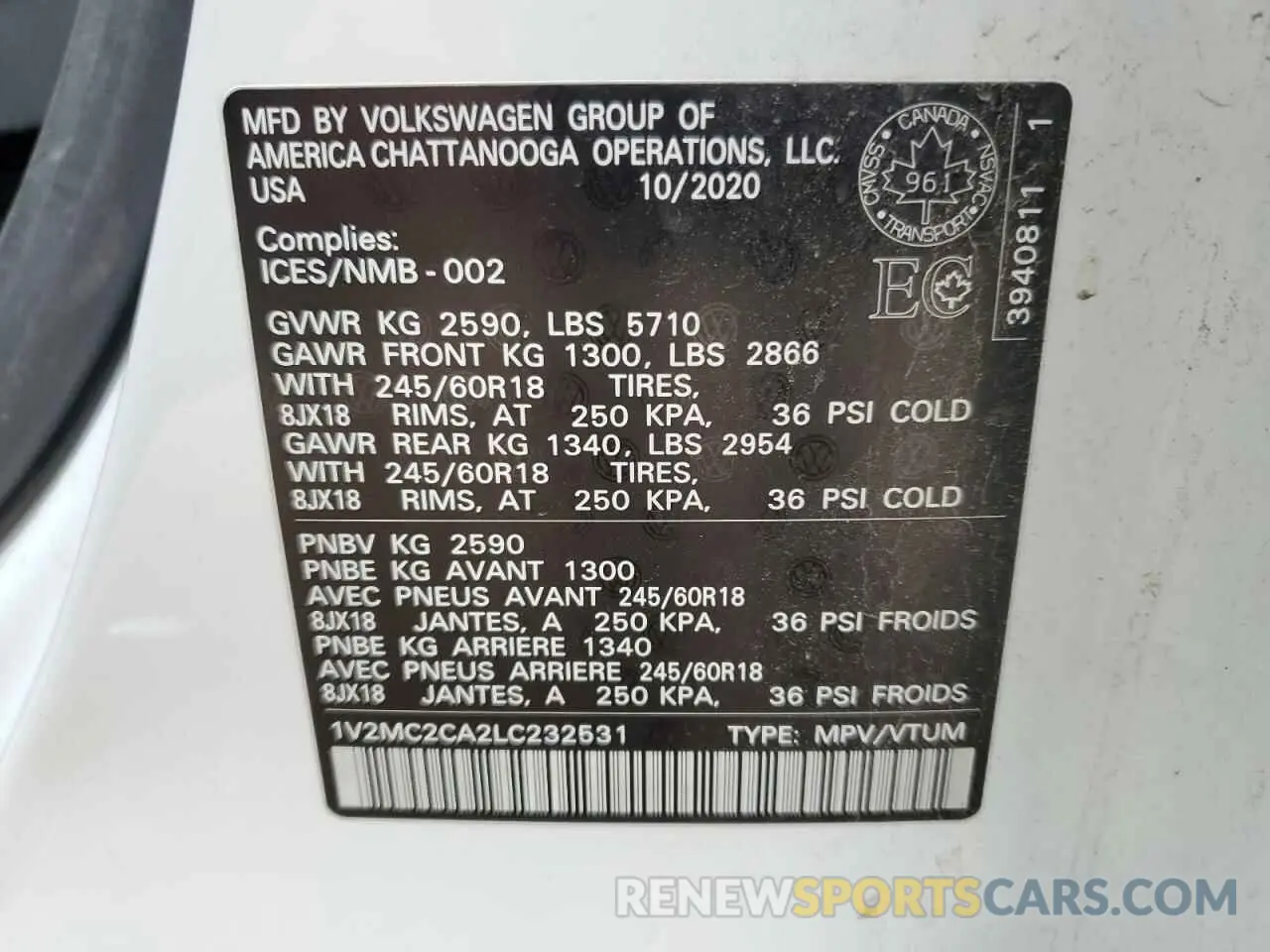 14 Фотография поврежденного автомобиля 1V2MC2CA2LC232531 VOLKSWAGEN ATLAS 2020