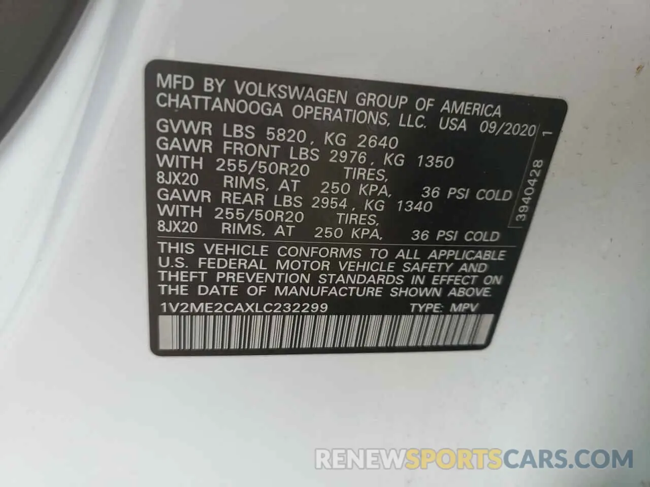 16 Photograph of a damaged car 1V2ME2CAXLC232299 VOLKSWAGEN ATLAS 2020