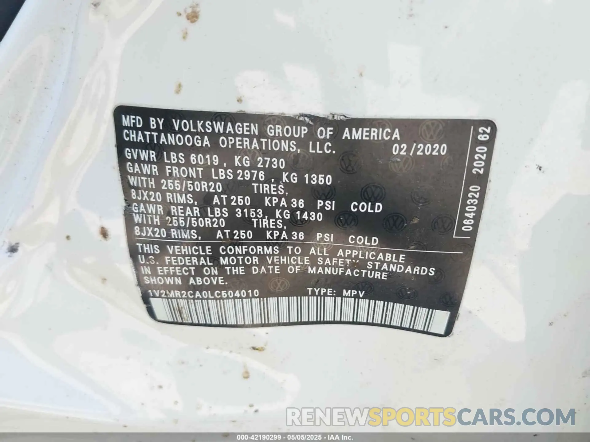 9 Фотография поврежденного автомобиля 1V2MR2CA0LC504010 VOLKSWAGEN ATLAS 2020