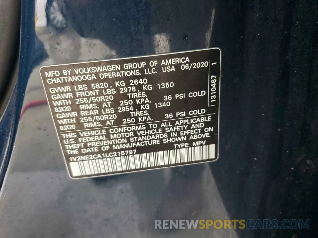 13 Photograph of a damaged car 1V2NE2CA1LC215797 VOLKSWAGEN ATLAS 2020