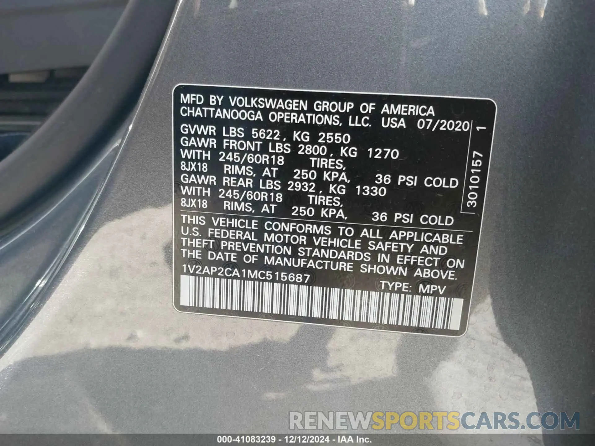 9 Фотография поврежденного автомобиля 1V2AP2CA1MC515687 VOLKSWAGEN ATLAS 2021