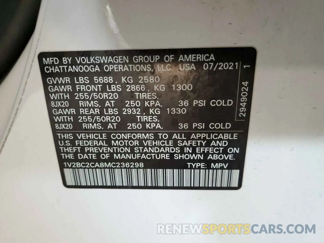 12 Фотография поврежденного автомобиля 1V2BC2CA8MC236298 VOLKSWAGEN ATLAS 2021