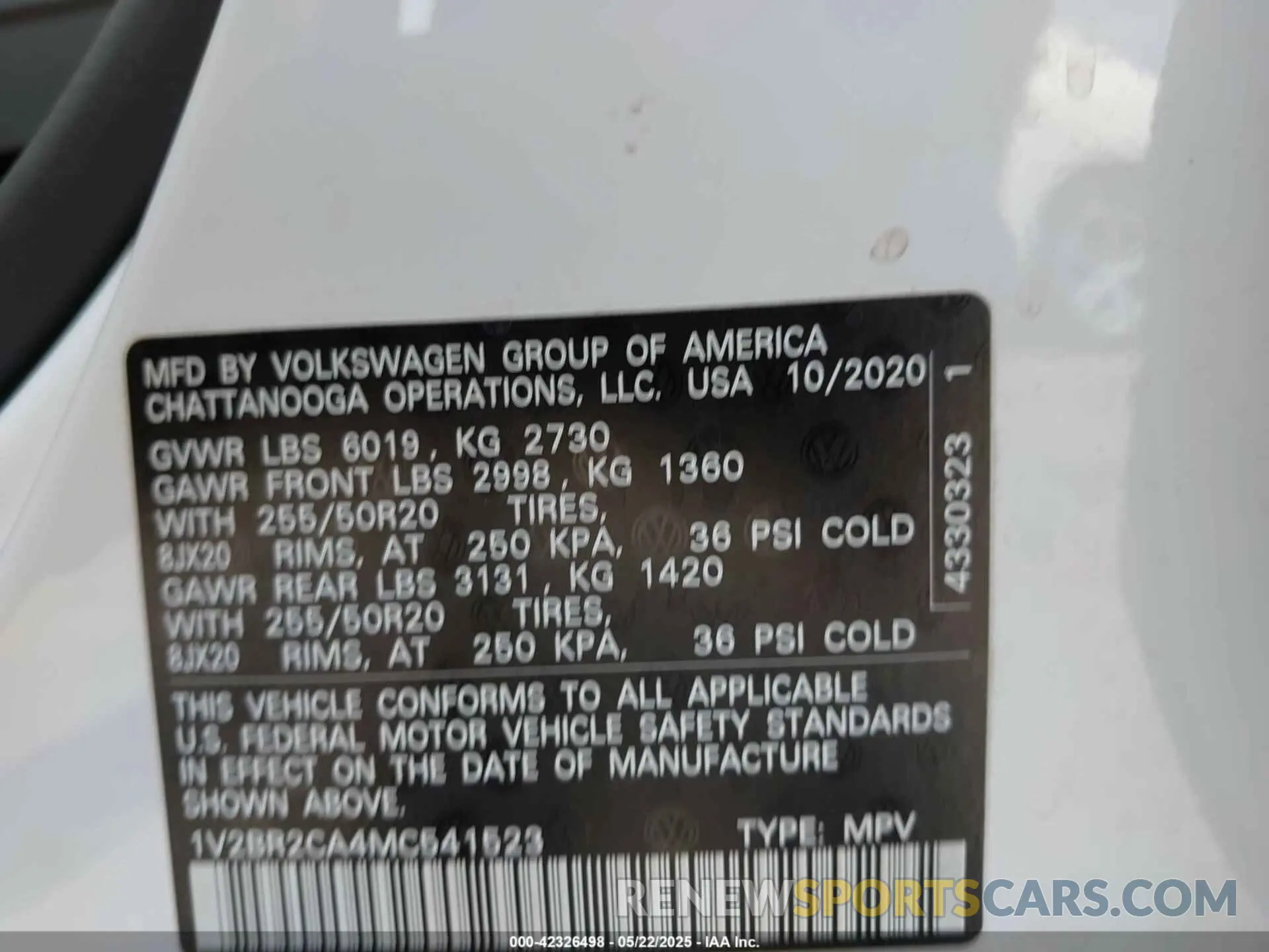 9 Фотография поврежденного автомобиля 1V2BR2CA4MC541523 VOLKSWAGEN ATLAS 2021