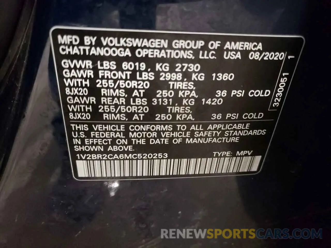 13 Photograph of a damaged car 1V2BR2CA6MC520253 VOLKSWAGEN ATLAS 2021