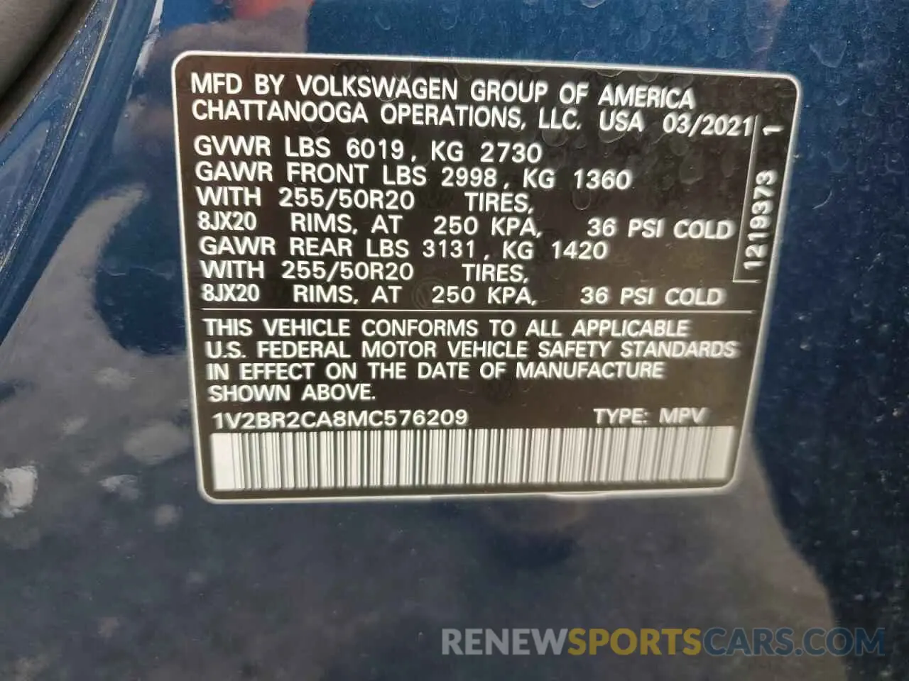 13 Photograph of a damaged car 1V2BR2CA8MC576209 VOLKSWAGEN ATLAS 2021