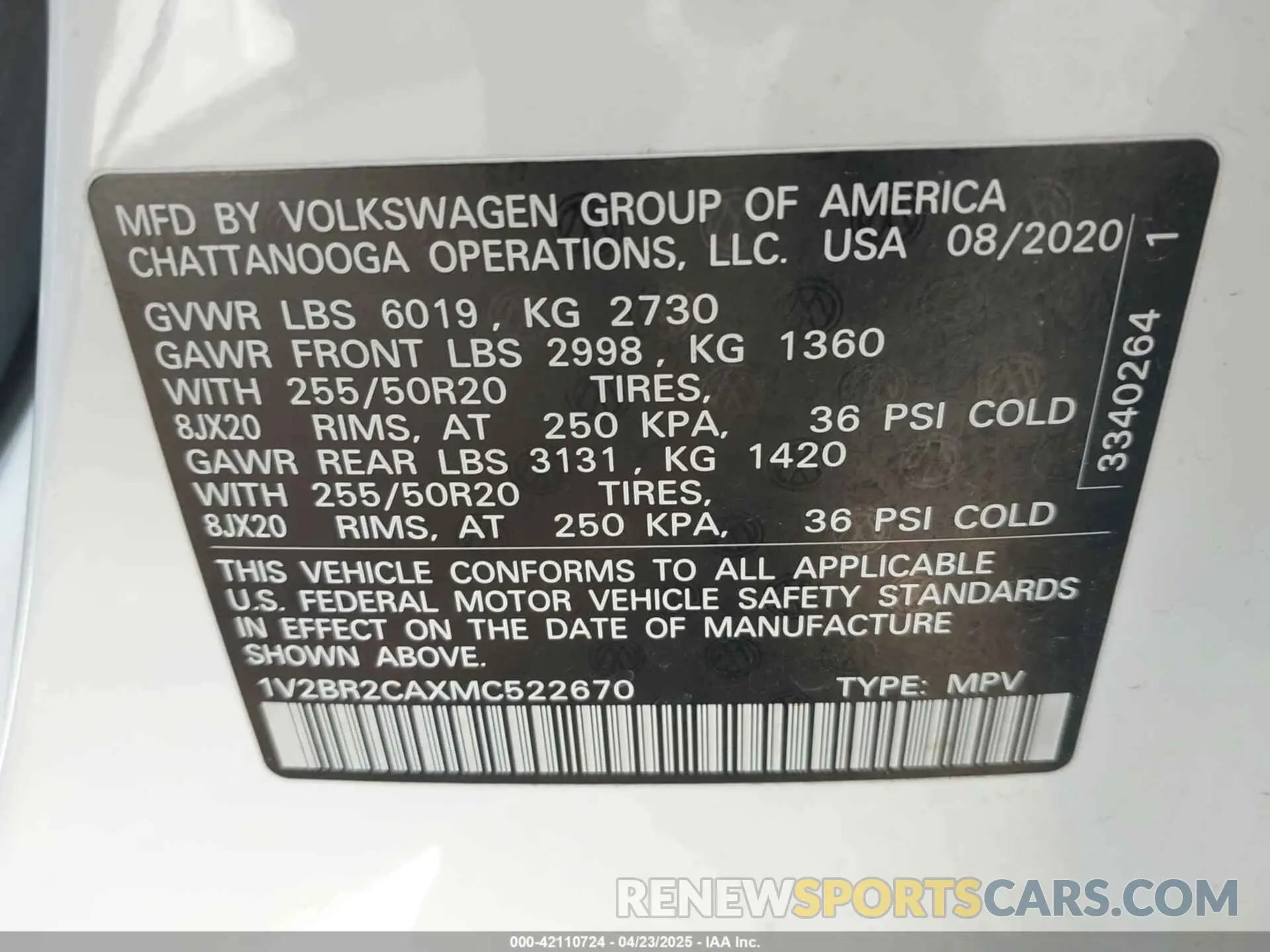 9 Фотография поврежденного автомобиля 1V2BR2CAXMC522670 VOLKSWAGEN ATLAS 2021