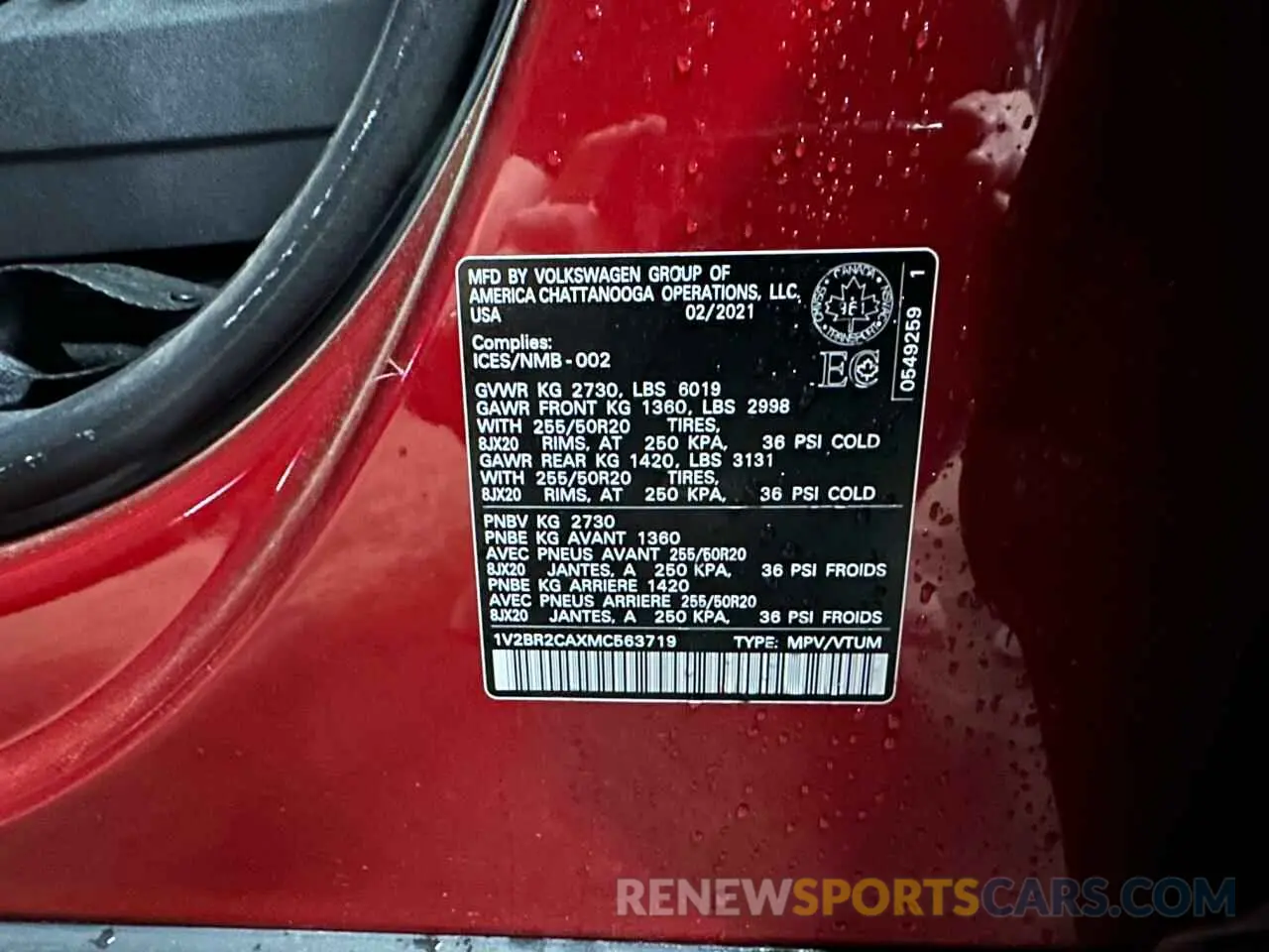 9 Photograph of a damaged car 1V2BR2CAXMC563719 VOLKSWAGEN ATLAS 2021