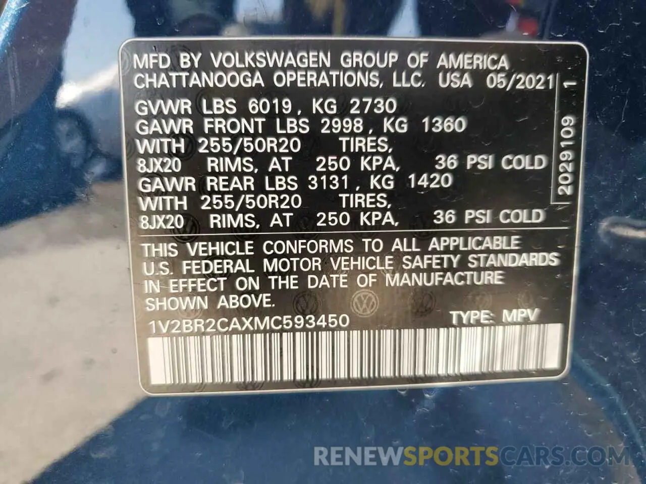 13 Photograph of a damaged car 1V2BR2CAXMC593450 VOLKSWAGEN ATLAS 2021