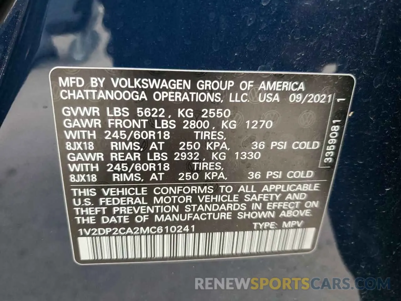 13 Фотография поврежденного автомобиля 1V2DP2CA2MC610241 VOLKSWAGEN ATLAS 2021