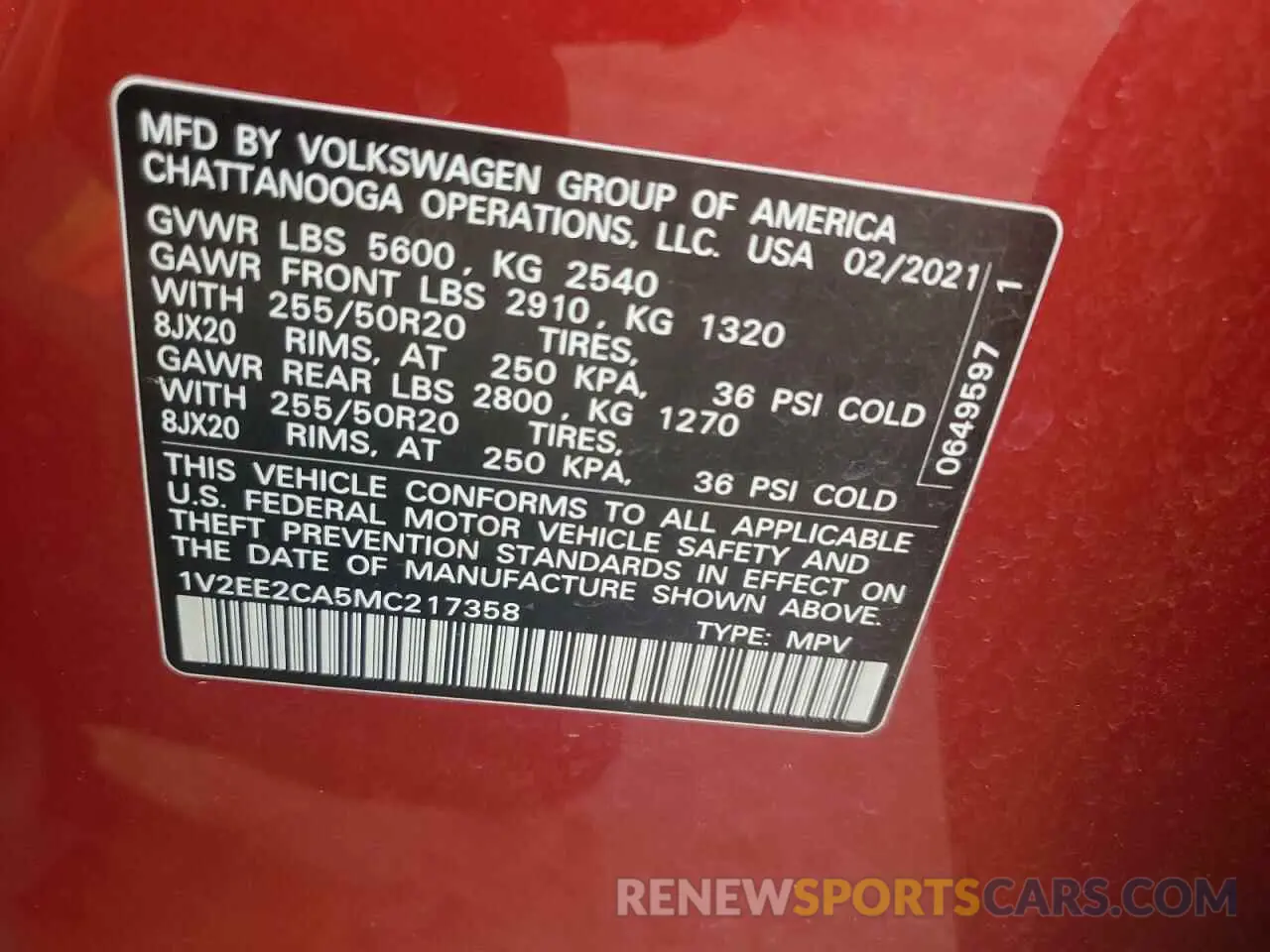 16 Photograph of a damaged car 1V2EE2CA5MC217358 VOLKSWAGEN ATLAS 2021