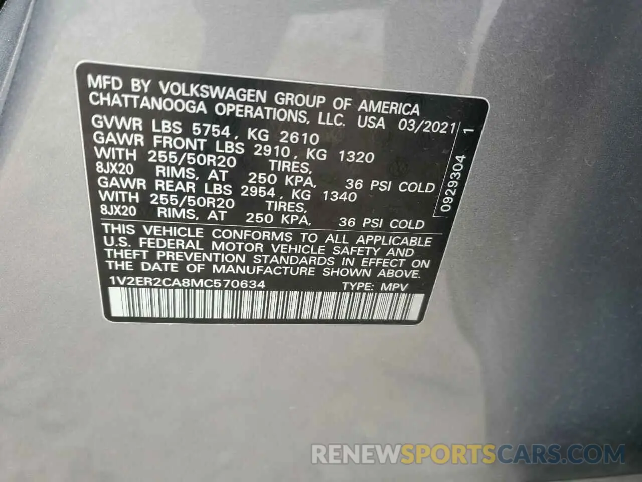13 Photograph of a damaged car 1V2ER2CA8MC570634 VOLKSWAGEN ATLAS 2021