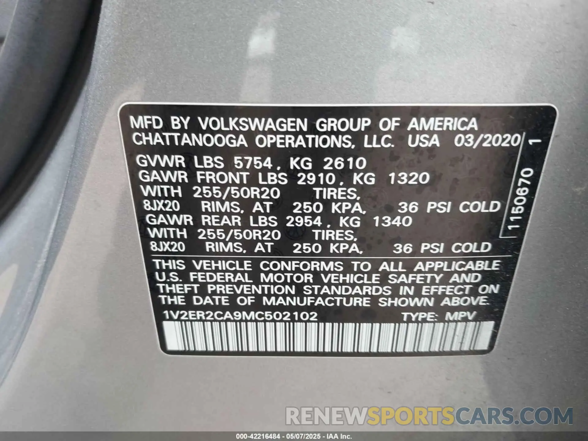 9 Фотография поврежденного автомобиля 1V2ER2CA9MC502102 VOLKSWAGEN ATLAS 2021