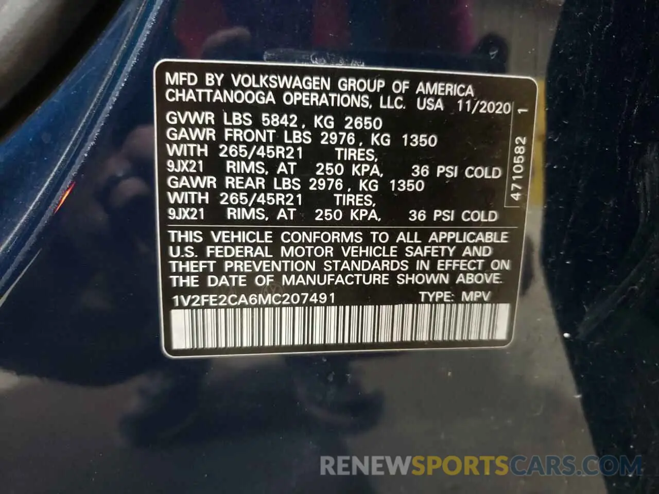 13 Photograph of a damaged car 1V2FE2CA6MC207491 VOLKSWAGEN ATLAS 2021