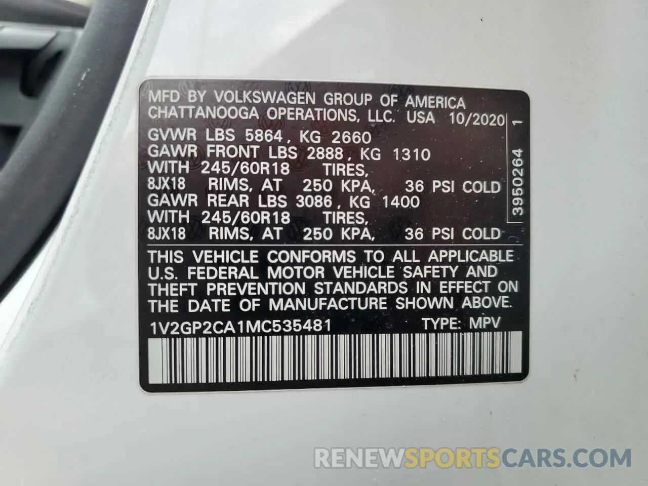 14 Фотография поврежденного автомобиля 1V2GP2CA1MC535481 VOLKSWAGEN ATLAS 2021