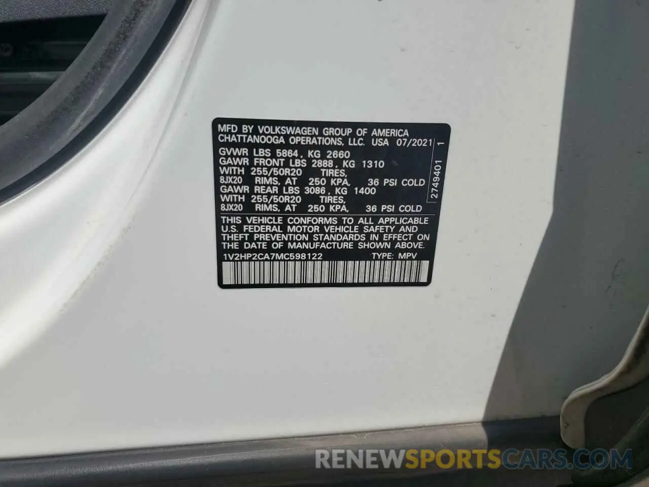 14 Фотография поврежденного автомобиля 1V2HP2CA7MC598122 VOLKSWAGEN ATLAS 2021