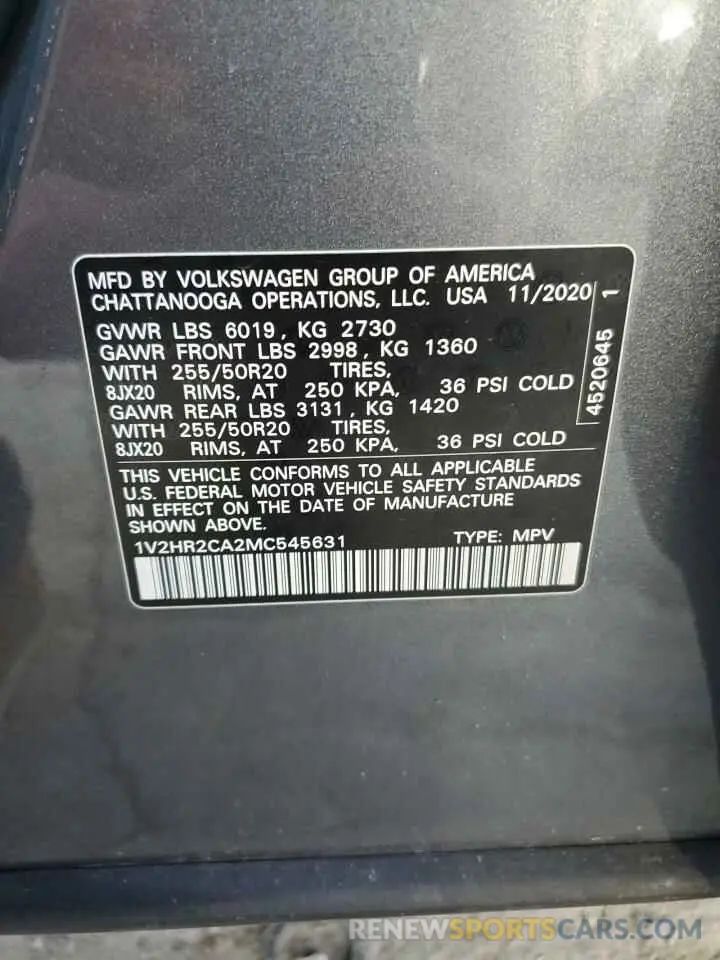 12 Photograph of a damaged car 1V2HR2CA2MC545631 VOLKSWAGEN ATLAS 2021