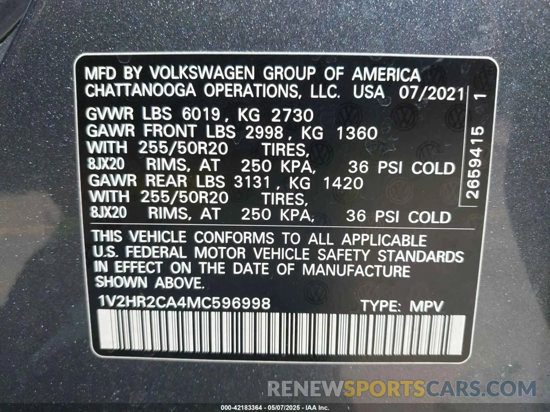 9 Photograph of a damaged car 1V2HR2CA4MC596998 VOLKSWAGEN ATLAS 2021