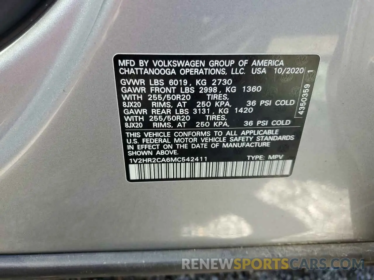13 Photograph of a damaged car 1V2HR2CA6MC542411 VOLKSWAGEN ATLAS 2021