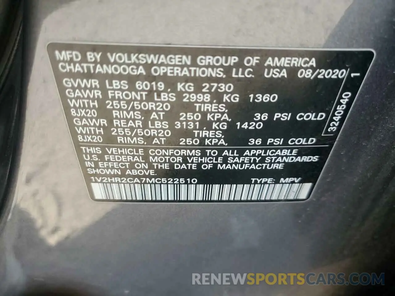 13 Фотография поврежденного автомобиля 1V2HR2CA7MC522510 VOLKSWAGEN ATLAS 2021