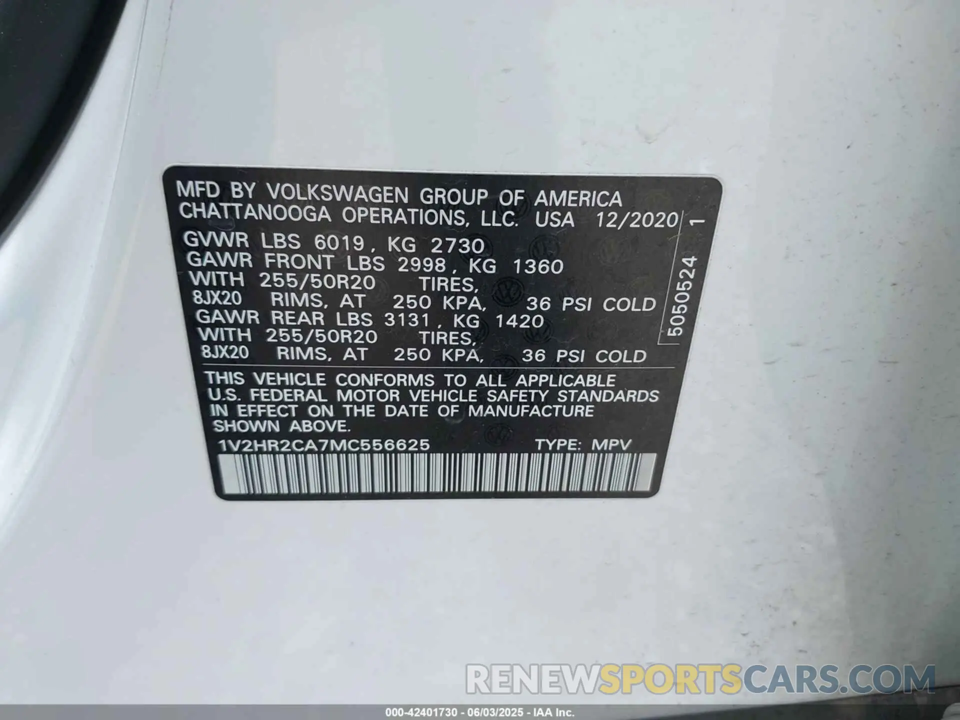 9 Photograph of a damaged car 1V2HR2CA7MC556625 VOLKSWAGEN ATLAS 2021