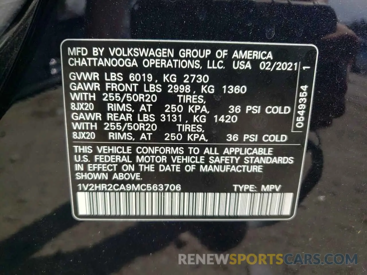 13 Фотография поврежденного автомобиля 1V2HR2CA9MC563706 VOLKSWAGEN ATLAS 2021