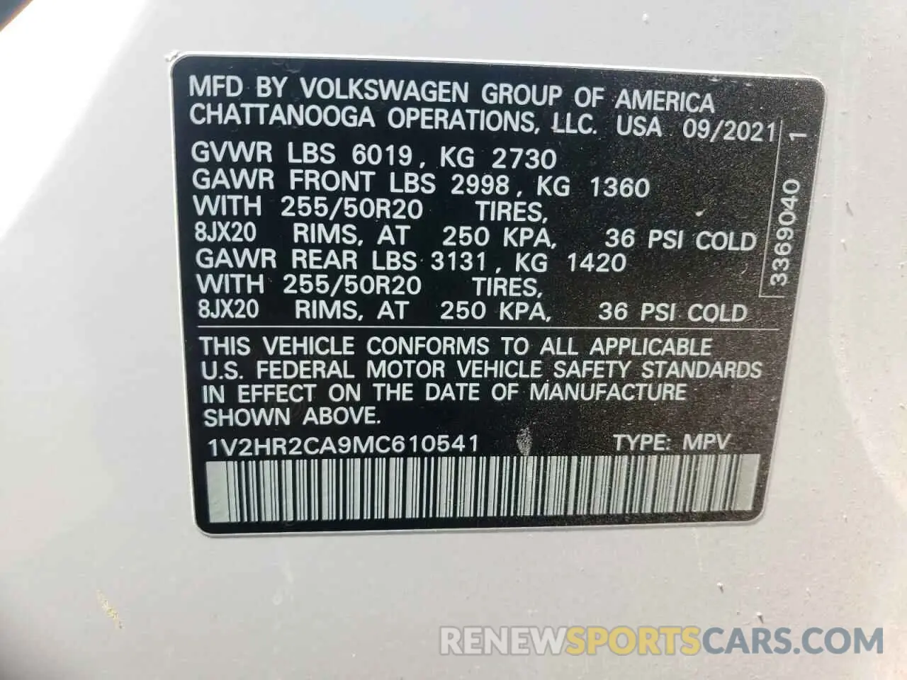 13 Фотография поврежденного автомобиля 1V2HR2CA9MC610541 VOLKSWAGEN ATLAS 2021