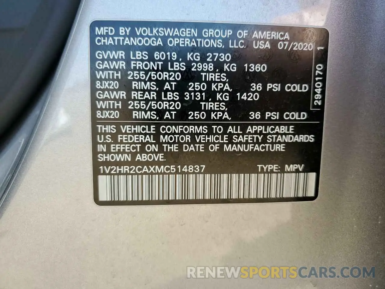 12 Photograph of a damaged car 1V2HR2CAXMC514837 VOLKSWAGEN ATLAS 2021