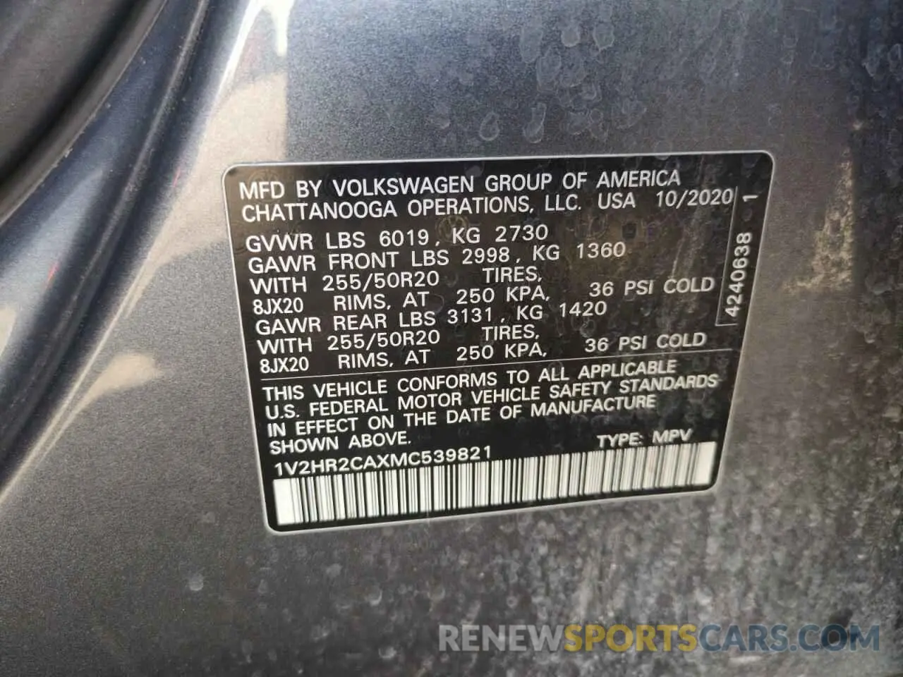 13 Photograph of a damaged car 1V2HR2CAXMC539821 VOLKSWAGEN ATLAS 2021