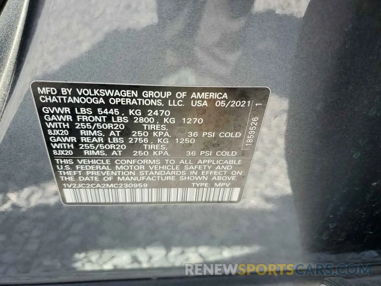14 Photograph of a damaged car 1V2JC2CA2MC230959 VOLKSWAGEN ATLAS 2021