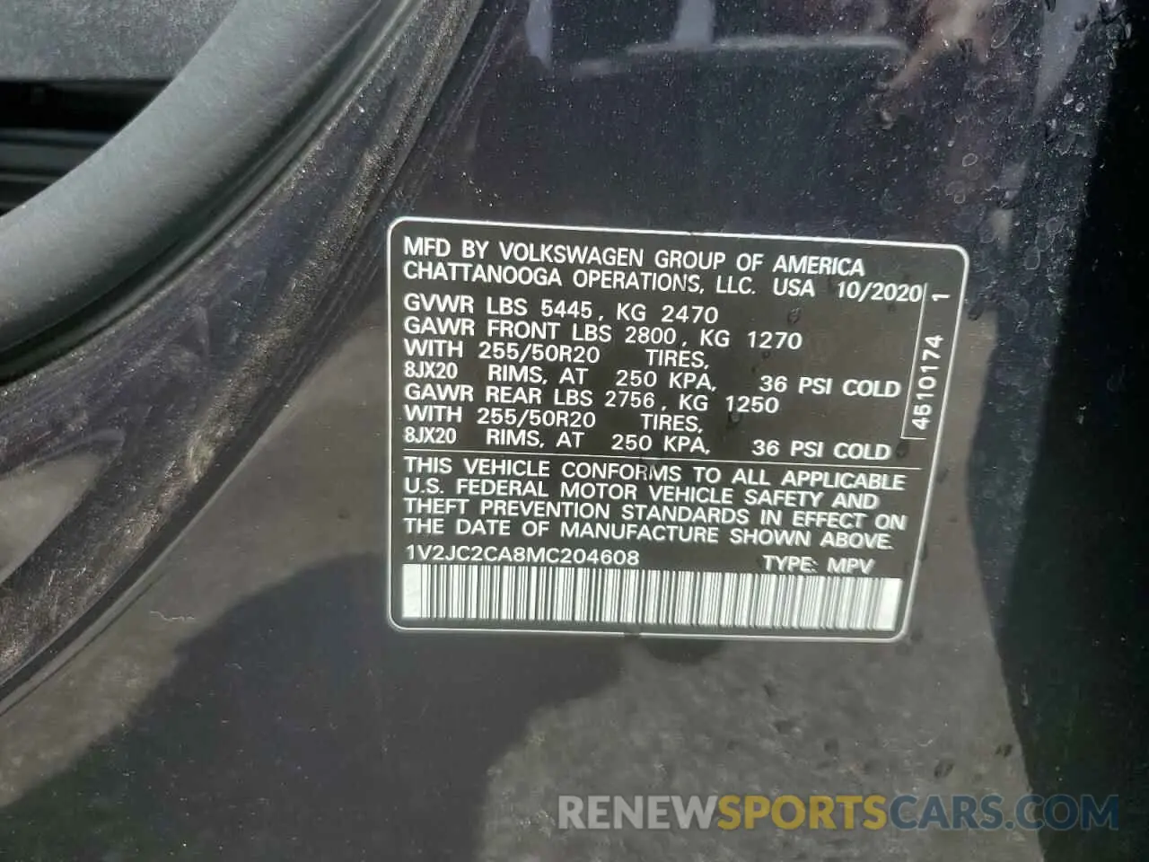13 Photograph of a damaged car 1V2JC2CA8MC204608 VOLKSWAGEN ATLAS 2021