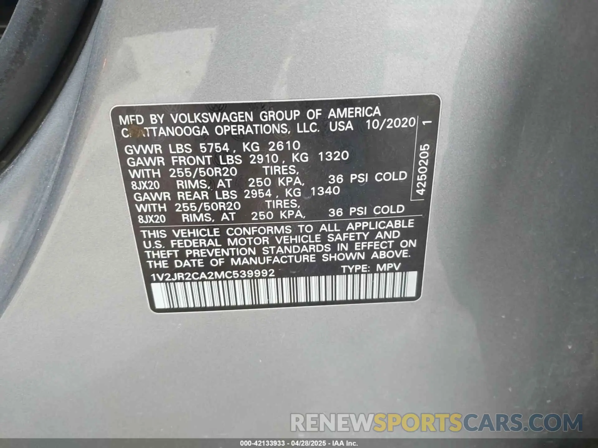 9 Фотография поврежденного автомобиля 1V2JR2CA2MC539992 VOLKSWAGEN ATLAS 2021