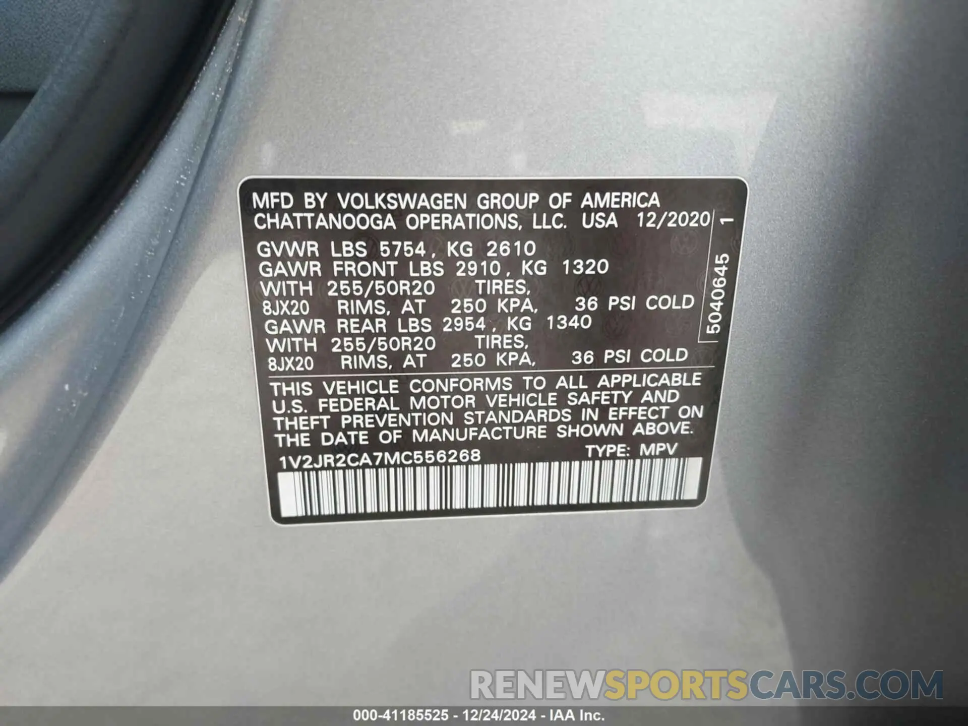 9 Photograph of a damaged car 1V2JR2CA7MC556268 VOLKSWAGEN ATLAS 2021