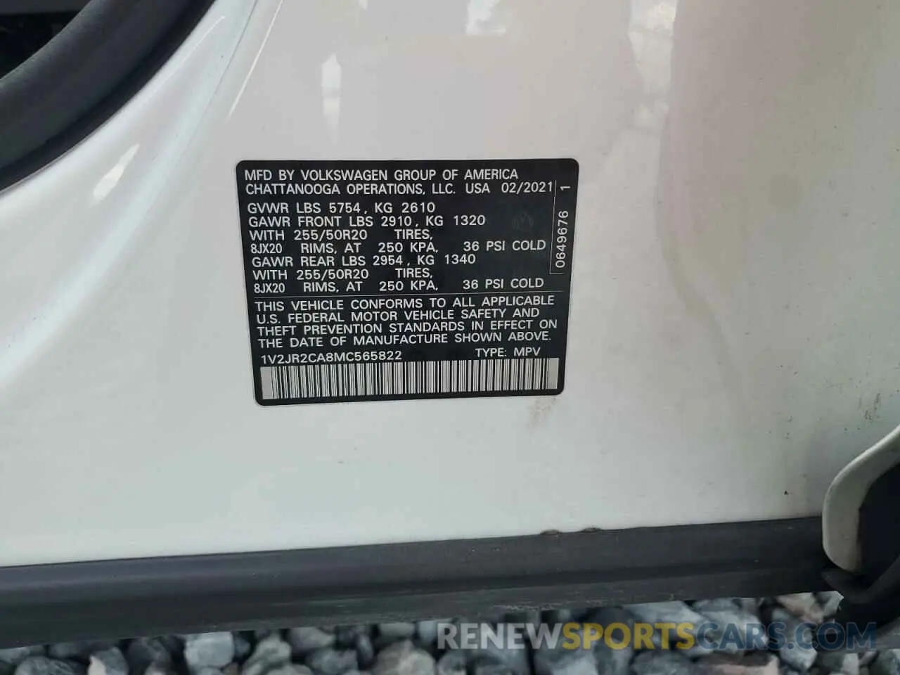 13 Photograph of a damaged car 1V2JR2CA8MC565822 VOLKSWAGEN ATLAS 2021