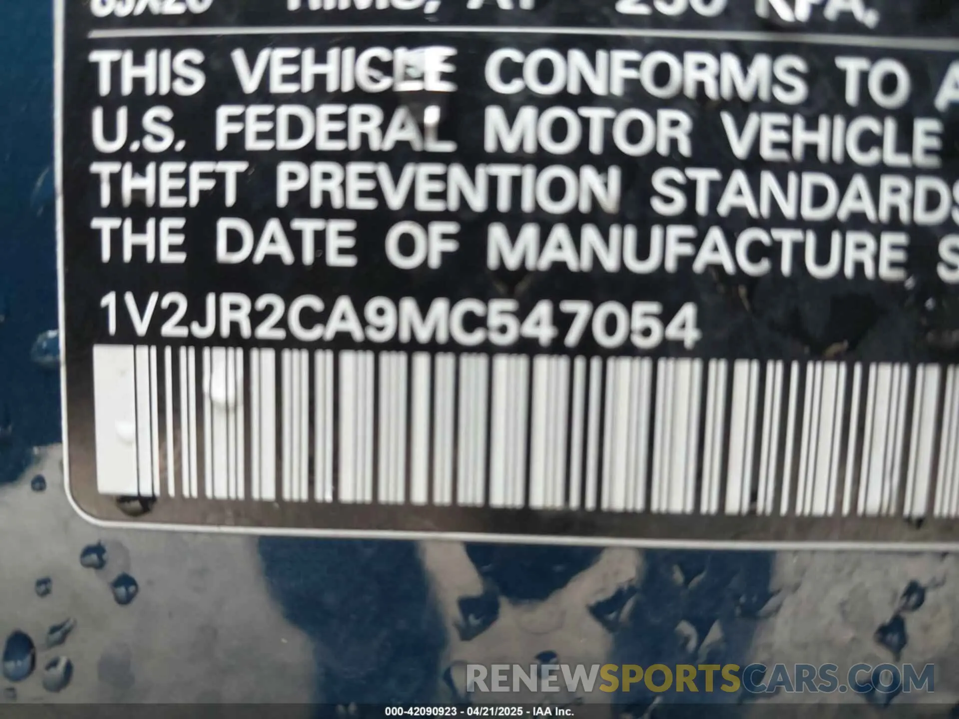 9 Фотография поврежденного автомобиля 1V2JR2CA9MC547054 VOLKSWAGEN ATLAS 2021