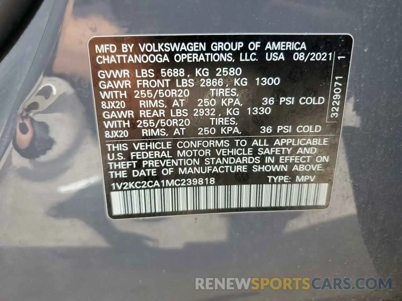 13 Photograph of a damaged car 1V2KC2CA1MC239818 VOLKSWAGEN ATLAS 2021