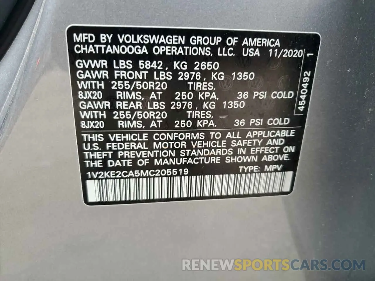 13 Photograph of a damaged car 1V2KE2CA5MC205519 VOLKSWAGEN ATLAS 2021