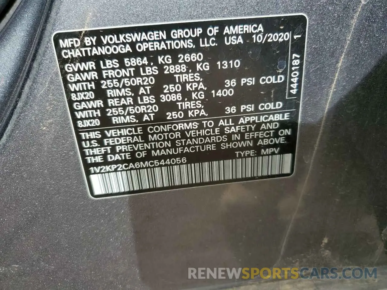 13 Photograph of a damaged car 1V2KP2CA6MC544056 VOLKSWAGEN ATLAS 2021