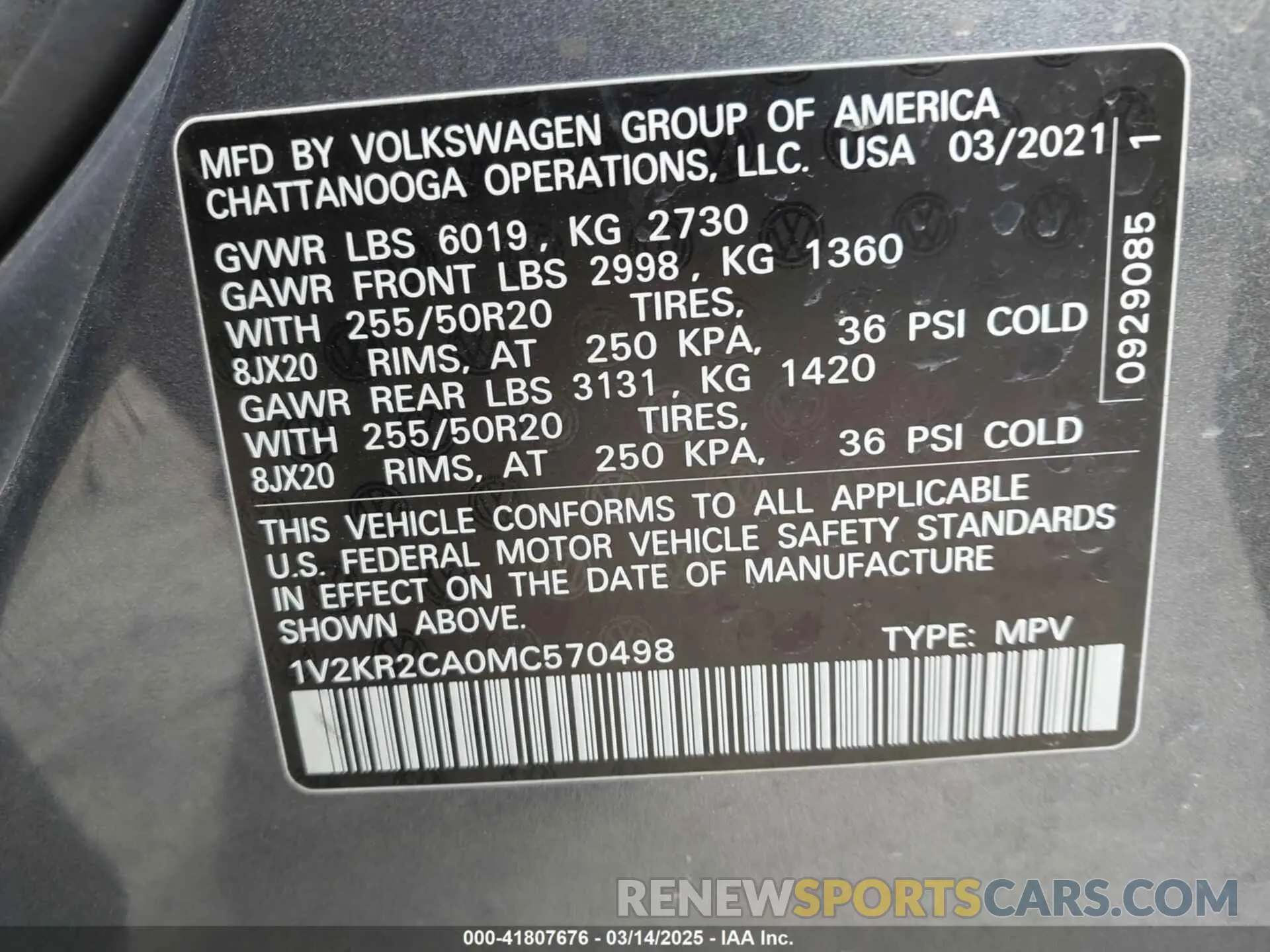 9 Фотография поврежденного автомобиля 1V2KR2CA0MC570498 VOLKSWAGEN ATLAS 2021