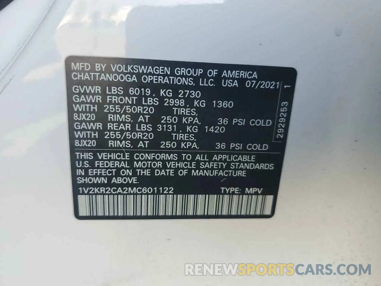 12 Photograph of a damaged car 1V2KR2CA2MC601122 VOLKSWAGEN ATLAS 2021