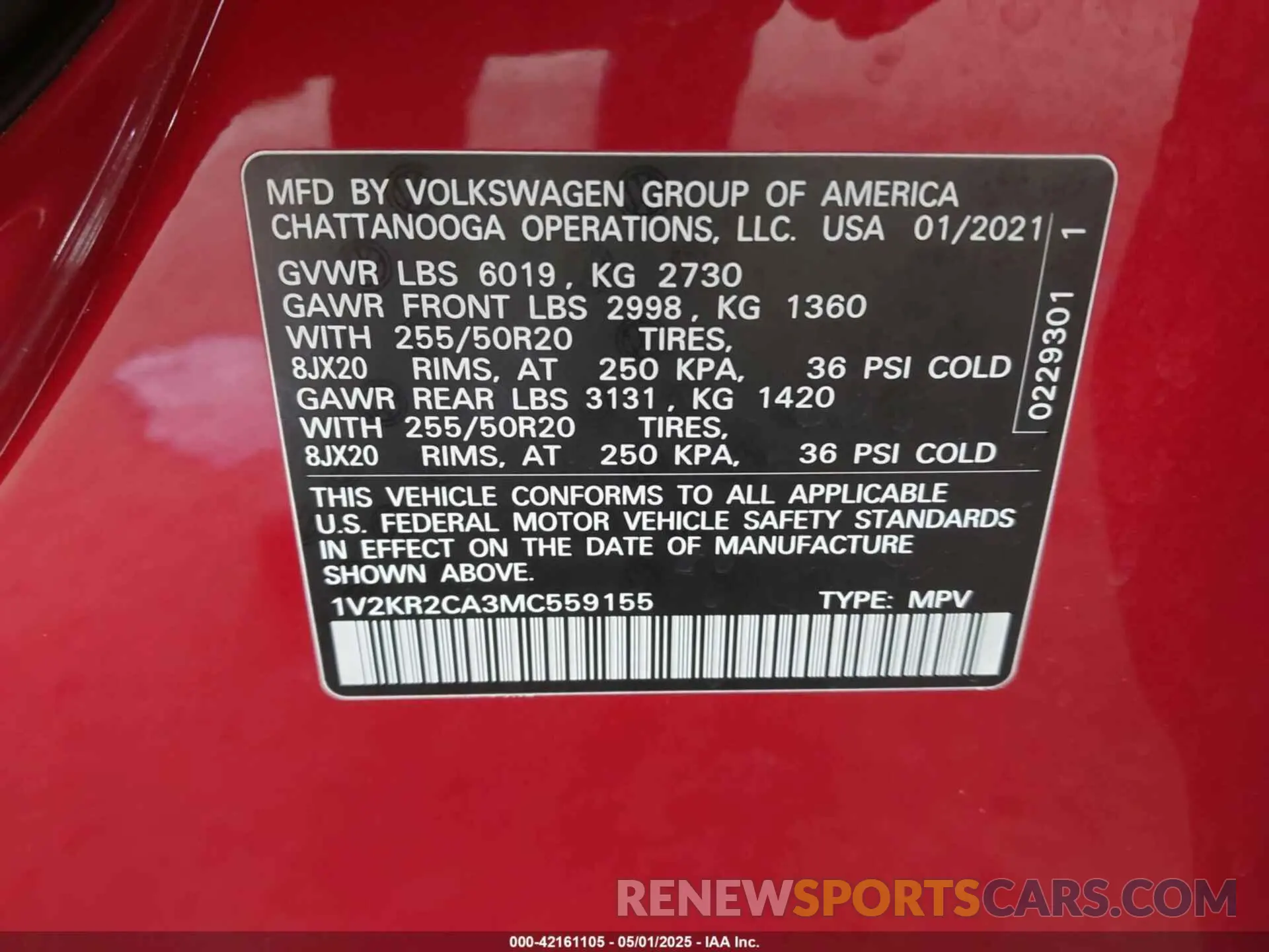 9 Photograph of a damaged car 1V2KR2CA3MC559155 VOLKSWAGEN ATLAS 2021