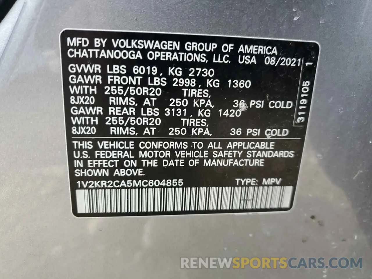 13 Фотография поврежденного автомобиля 1V2KR2CA5MC604855 VOLKSWAGEN ATLAS 2021