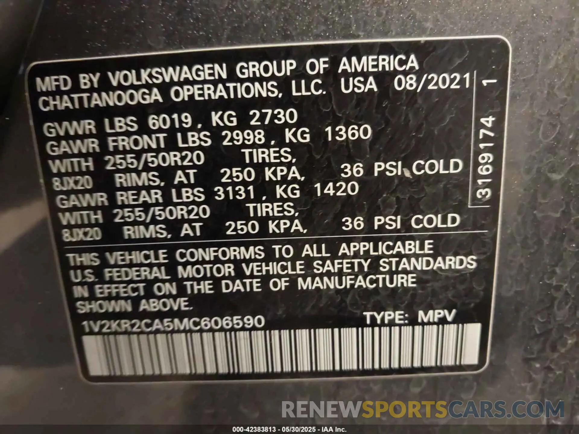 9 Photograph of a damaged car 1V2KR2CA5MC606590 VOLKSWAGEN ATLAS 2021