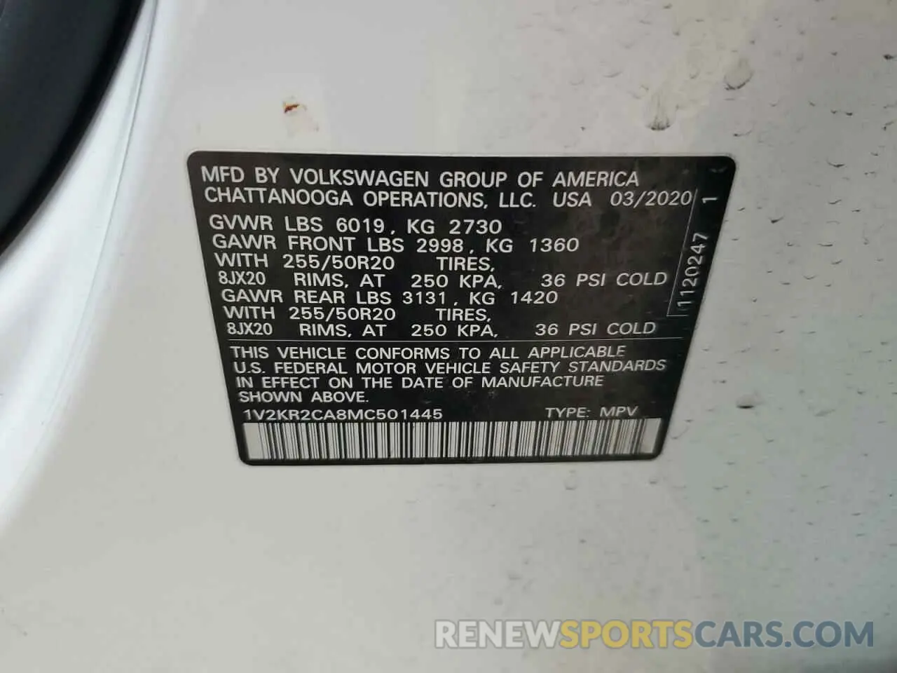13 Photograph of a damaged car 1V2KR2CA8MC501445 VOLKSWAGEN ATLAS 2021