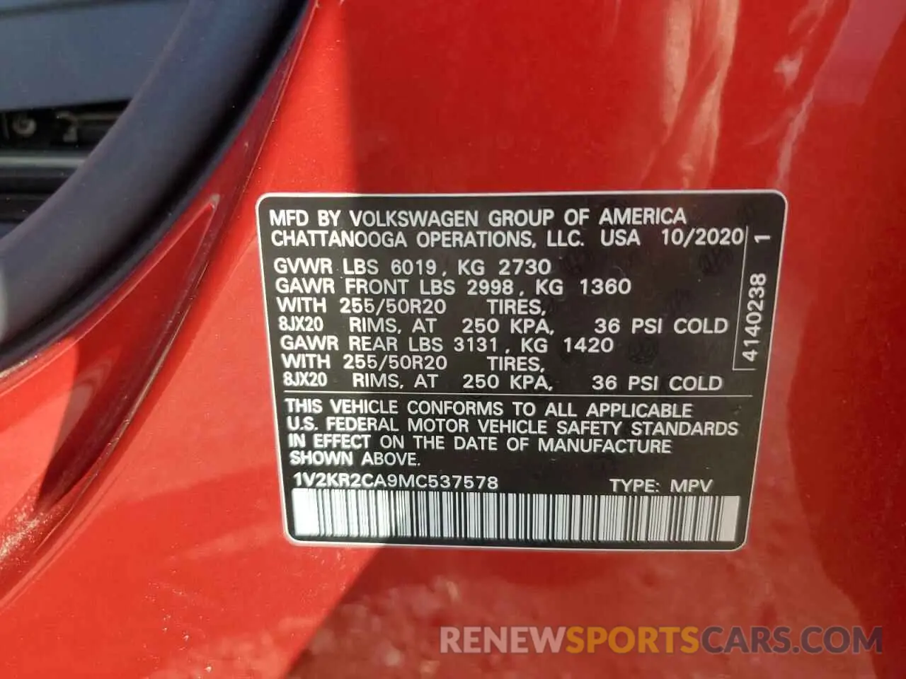 13 Photograph of a damaged car 1V2KR2CA9MC537578 VOLKSWAGEN ATLAS 2021