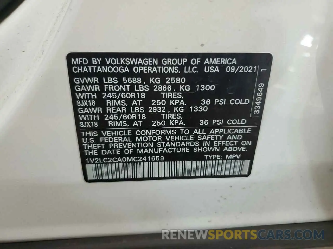 14 Photograph of a damaged car 1V2LC2CA0MC241659 VOLKSWAGEN ATLAS 2021